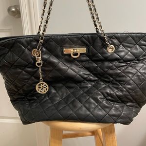 DKNY black leather tote